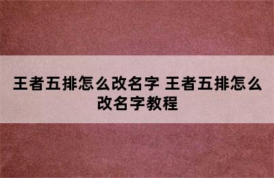 王者五排怎么改名字 王者五排怎么改名字教程